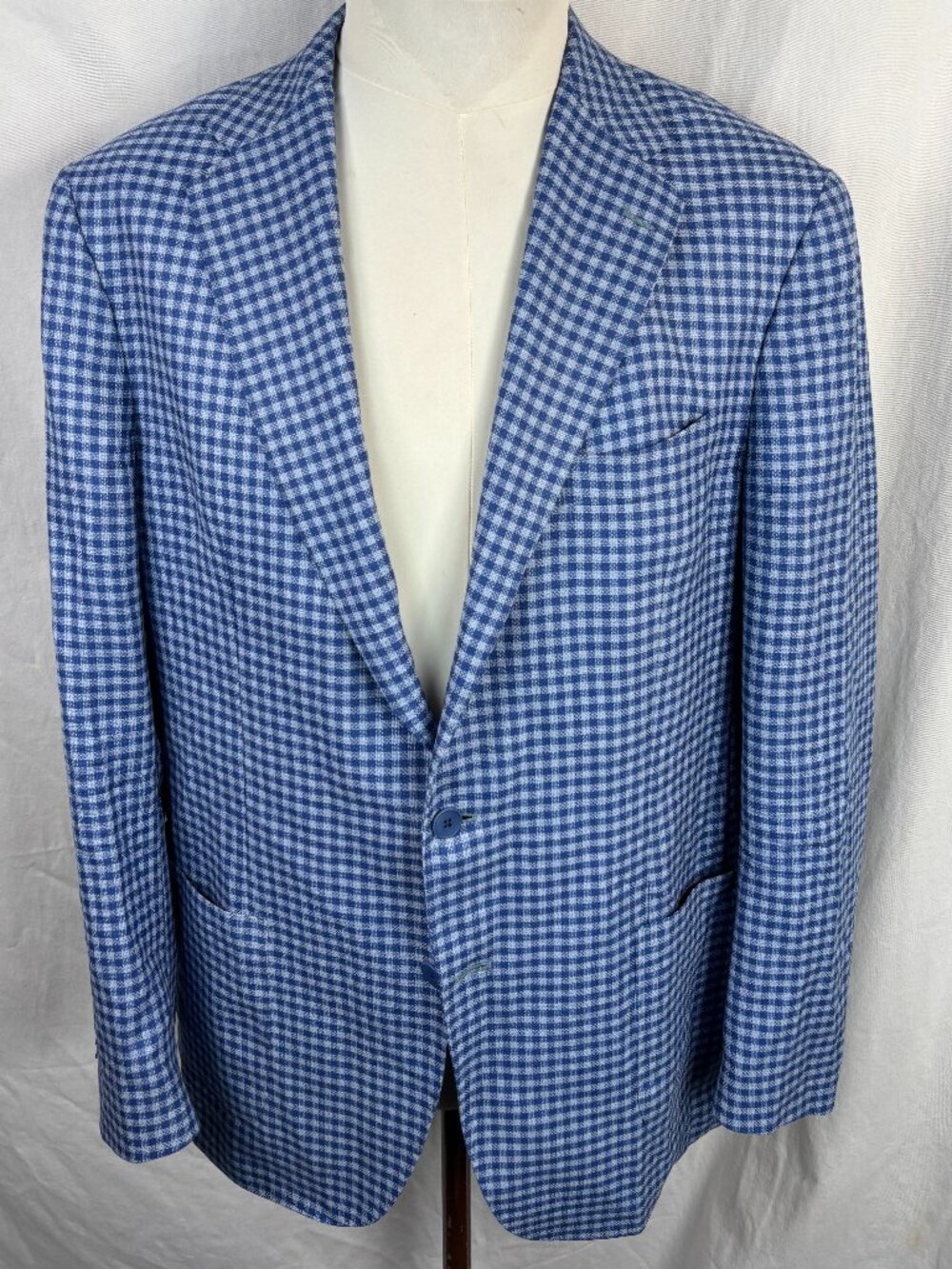 Boggi Milano Guabello Wool Silk Blue Gingham Blazer IT 58 Made Italy